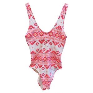Aerie One Piece Full Coverage Swimsuit Pink and White Small